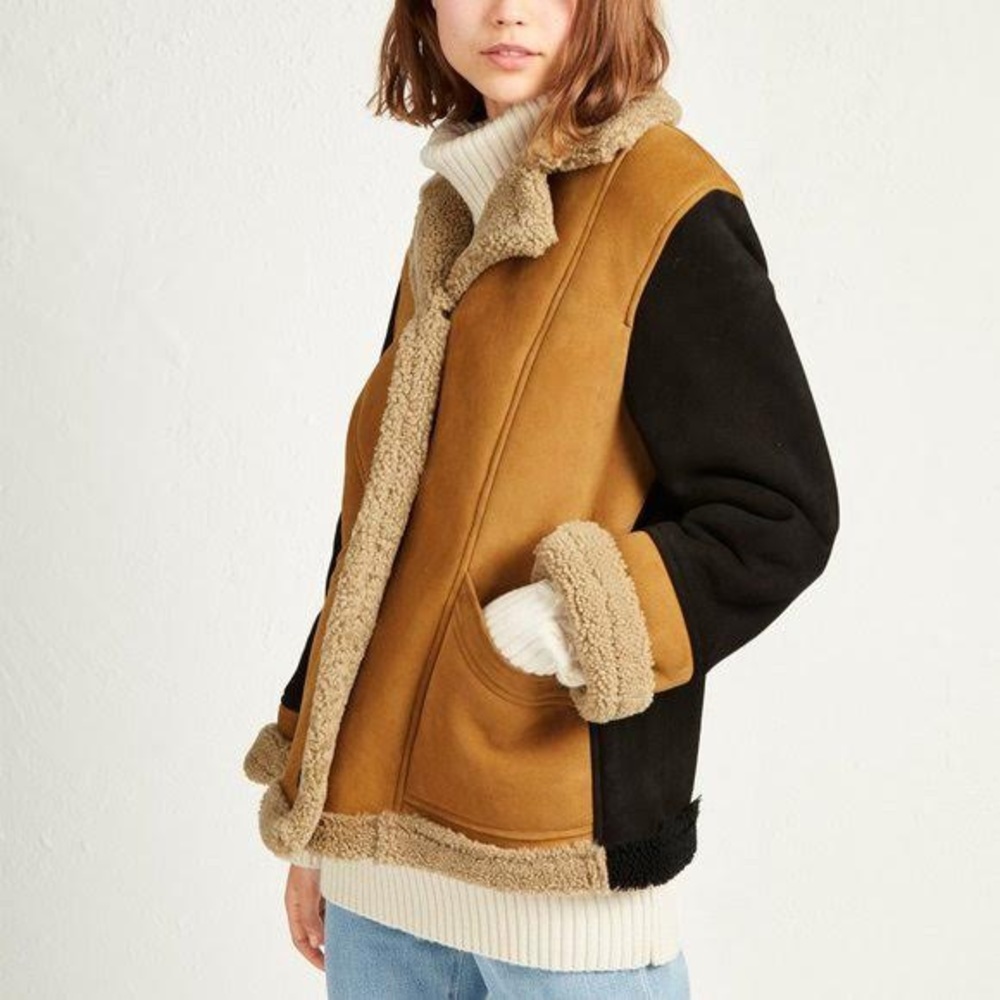 French Connection Louie Sheepskin Patchwork Jacket